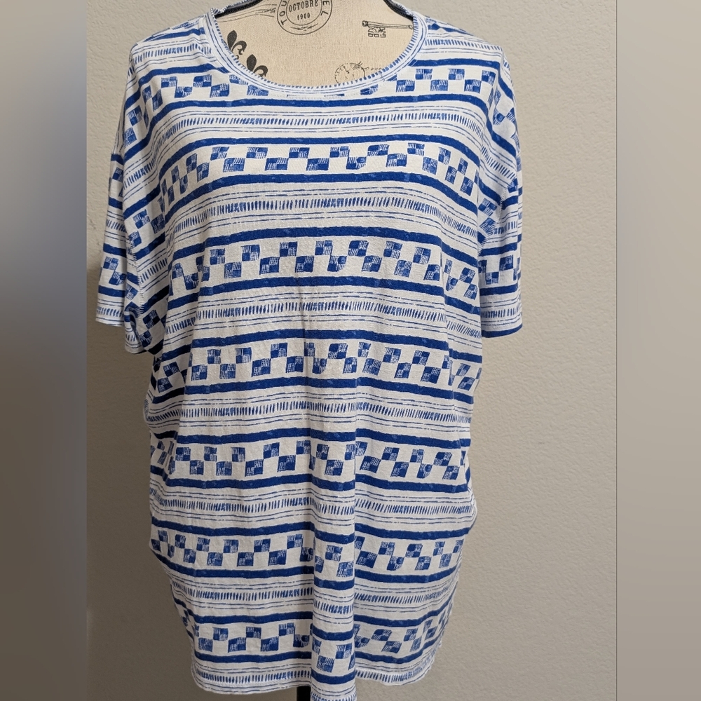 We The Free Blue & White Geo Stripe Short Sleeve Tee